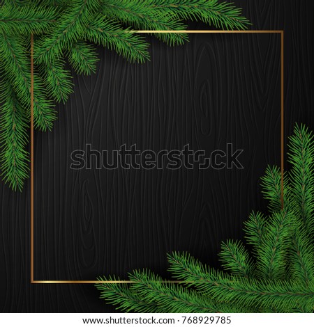 Background with Realistic Looking Christmas Tree Branches and Wood Texture. Brochure design template, Card, Banner.
