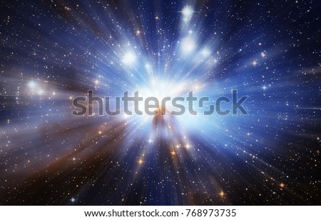 Space travel at the speed of light. Elements of this image furnished by NASA. Royalty-Free Stock Photo #768973735