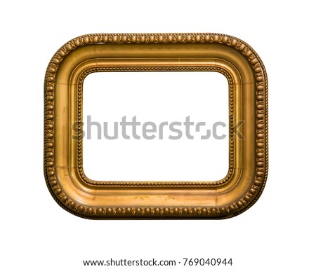 golden picture frame rectangle with round corners isolated on white background