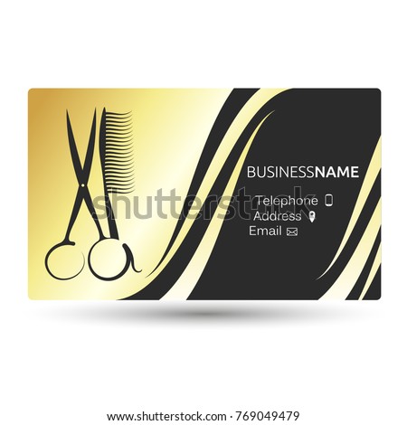 A business card for a beauty salon and barber shop gold color