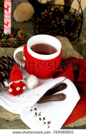 Hot tea and dessert in a beautiful winter day