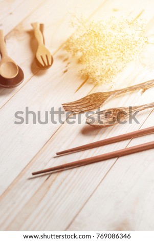 Wooden spoon and wooden chopsticks
