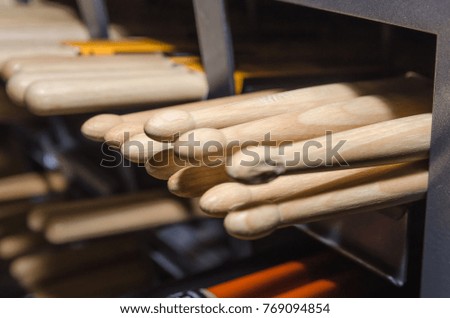 Wooden drum sticks. A set of musical sticks close-up.