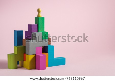 Success building concept. Personal development, personal and career growth, progress and potential. People standing on wood block as step stair. Success business management, growth business concept. Royalty-Free Stock Photo #769110967