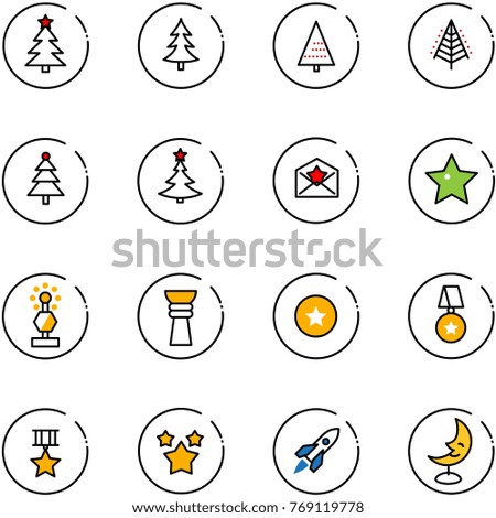 line vector icon set - christmas tree vector, star letter, award, medal, stars, rocket, moon lamp
