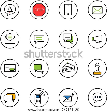 line vector icon set - merry christmas message vector, stop road sign, phone, mail, opened, chat, loudspeaker, envelope, dialog, open, pawn, mobile, wireless