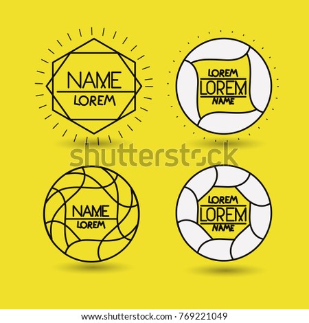 set of monochrome abstract circular symbols on yellow background