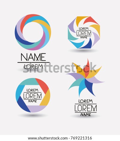 collection of colorful abstract geometric symbols on white background