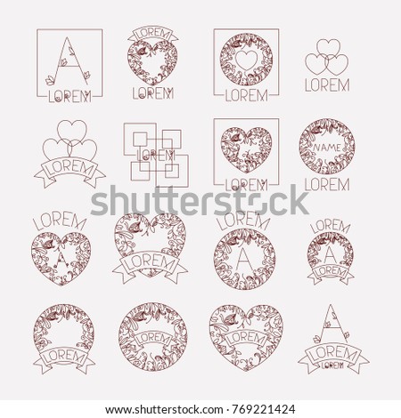 abstract heart vintage banner icon set monochrome silhouette