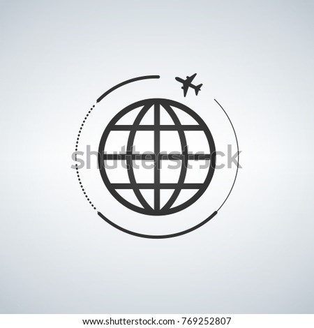 Plane around the world vector illustration isolated on light background
