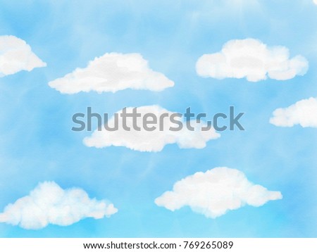 White Clouds and sky blue or azure sky watercolor background