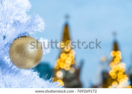 christmas ball decoration on christmas tree in new year festival event