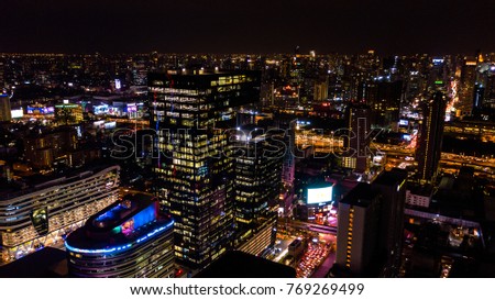 Aerial view of  building or city in Night time .