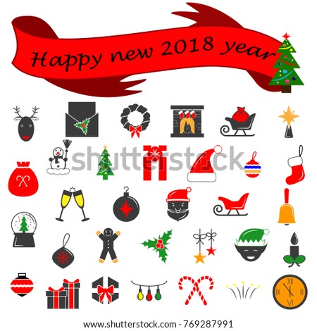 Winter 2018 New year icons set. Many different decorative elements for winter holidays. Premium quality graphic design collection icons for websites, web design, mobile app on white background