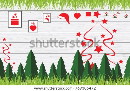 Christmas holidays composition on white wooden background with copy space for your text.Vector Illustration