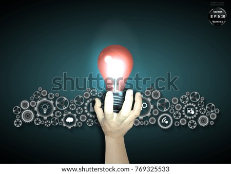 A hand holding  Light bulb - Cog,icon - Business idea and concept illustration  Background.