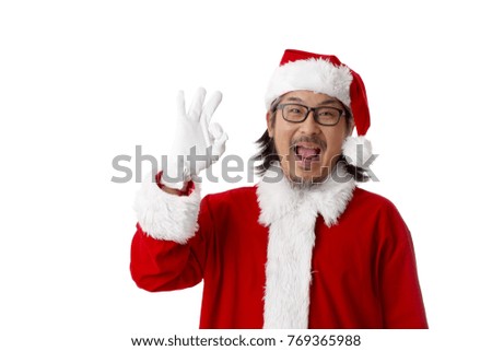 The Asian Santa Claus on the white background.