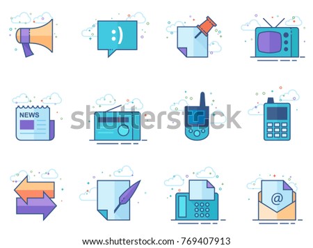 Communication icons in flat color style. Vector sign illustration.