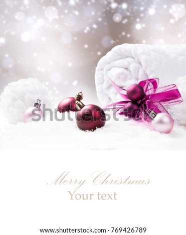 Christmas decoration in snow. Celebration and Spa concept with free space for text