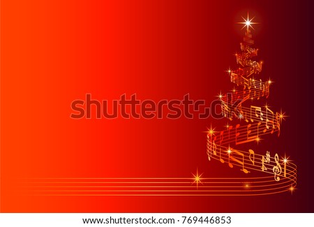 A nice Christmas Greeting Card with a Christmas tree composed by a flowing music pentagram
