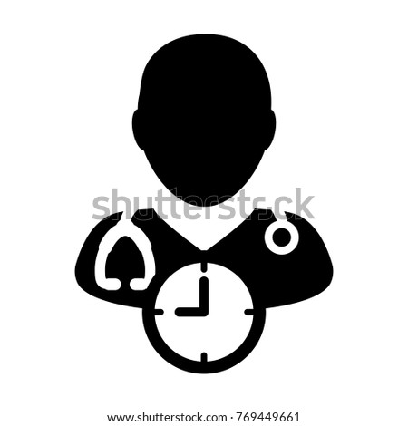 Doctor Appointment Icon Vector With Stethoscope for Medical Consultation Physician Profile Male Avatar with Clock Time Symbol in Glyph Pictogram illustration