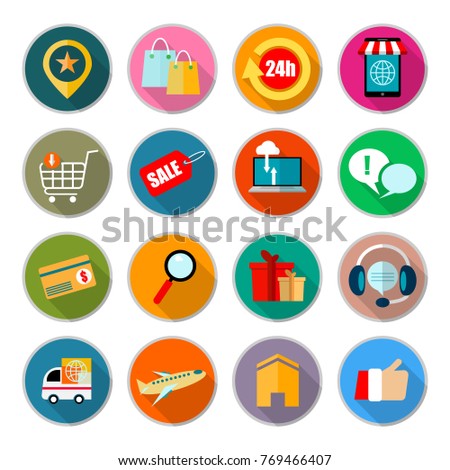 flat icons vector collection Online trading of 24 hours has linked worldwide. Just use a smartphone with internet connection. for vector