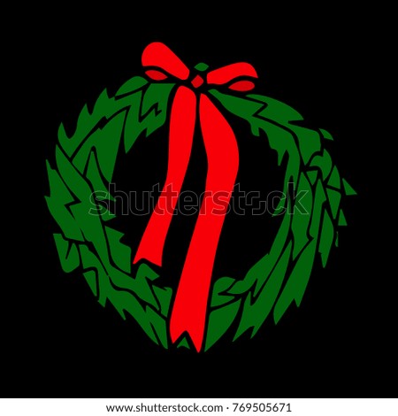 Christmas wreath vector illustration. Doodle style. Design, print, decor, textile, paper