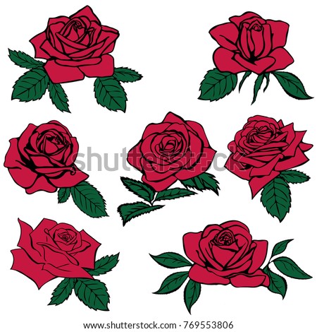 silhouettes of roses isolated on white background. Vector illustration.