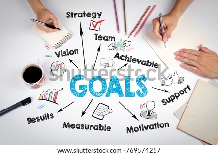 Goals Concept. Chart with keywords and icons. The meeting at the white office table Royalty-Free Stock Photo #769574257