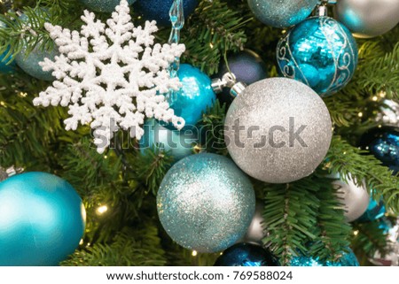 Close up of the Christmas decoration on the Christmas tree.