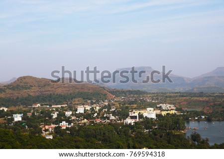 areal View of  from top of hill and  city and lake from top  of the hill at Saputara hill- Gujarat -India