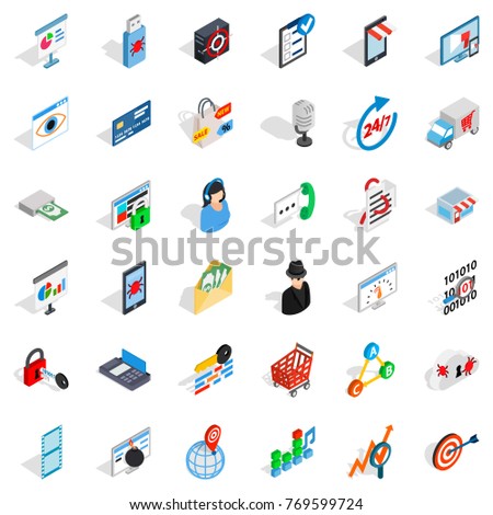 All day support icons set. Isometric style of 36 all day support vector icons for web isolated on white background