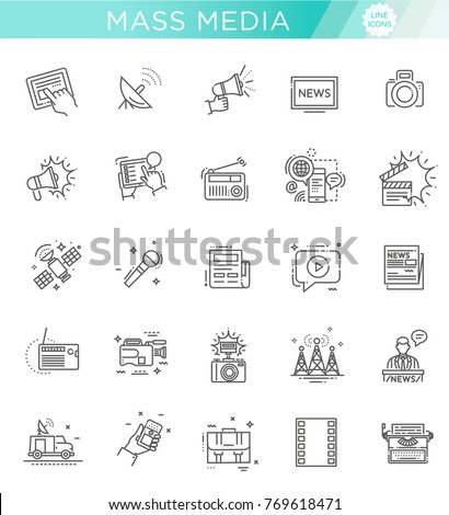 TV and media news vector icons set