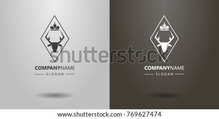 black and white simple vector logo of deer head with a crown in a rhombus frame