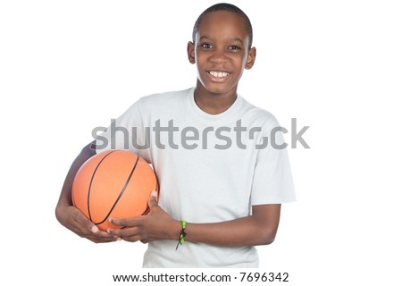 boy holding a basketball ball over white background