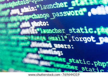 Monitor closeup of function source code. Search engine optimization for better rankings with anchor tags for keyword planning and targeting. Innovative startup project. Technology background. 