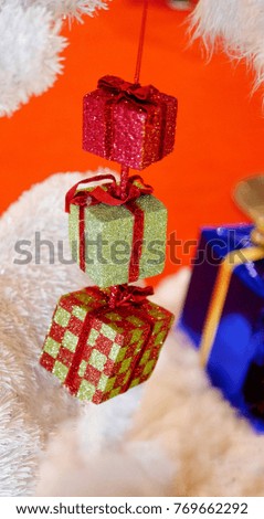 Close up small gift box to decoration in season merry christmas and happy new year 