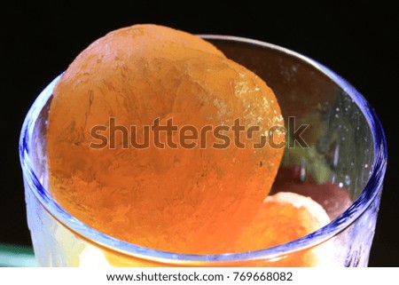 Close up Transparency Colorful fruit ice in glass