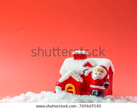 Snow house with Santa and gradient shading background color.