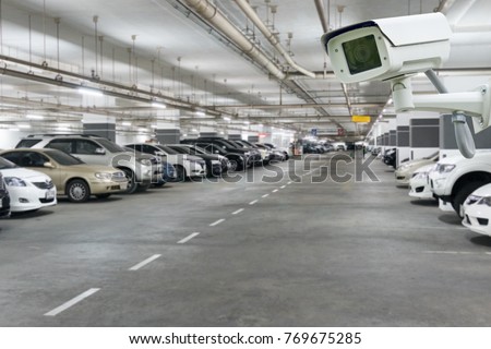 CCTV camera security in Parking garage In the mall for background. 