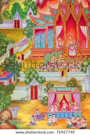 Mural Buddhist religion. Thai Temple in the eastern part of Thailand.