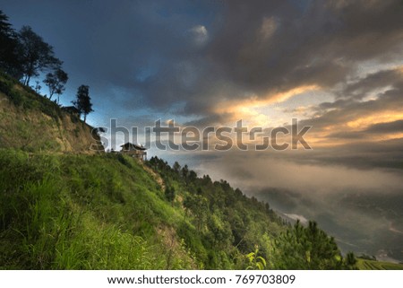 The light of sunrise. Nature majestic mountains landscape in Ha Giang, Vietnam