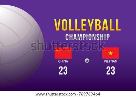 Volleyball championship design with players and scoreboard.