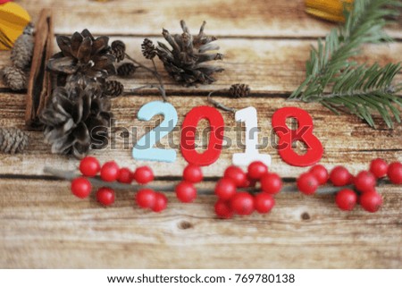2018 vintage wooden date on brown wooden background 