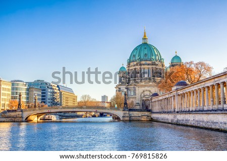 Berlin Cathedral (Berliner Dom) and Museum Island (Museumsinsel) reflected in Spree River, Berlin, Germany, Europe. Royalty-Free Stock Photo #769815826