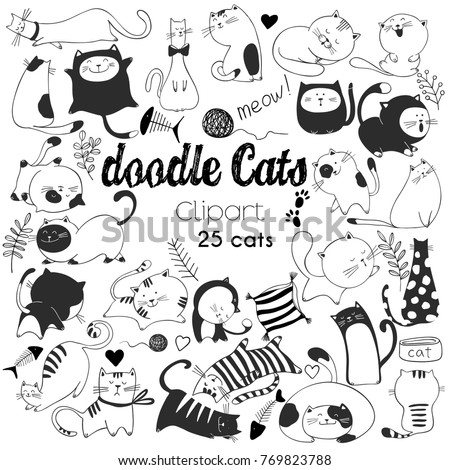 Hand drawn vector illustrations of Cats characters. Sketch style. Doodle