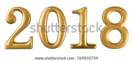 Gold metal numbers 2018 isolated on white 
