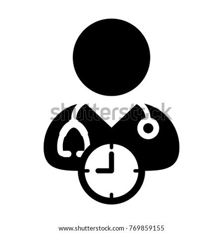 Doctor Appointment Icon Vector With Stethoscope for Medical Consultation Physician Profile Male Avatar with Clock Time Symbol in Glyph Pictogram illustration