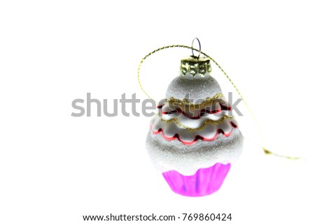 Christmas decorations. White background. Small Cake 
