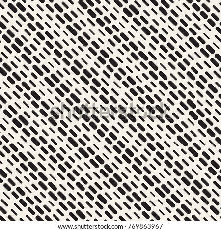 Black and White Irregular Rounded Dashed Lines Pattern. Modern Abstract Vector Seamless Background. Stylish Chaotic Rectangle Stripes Mosaic
